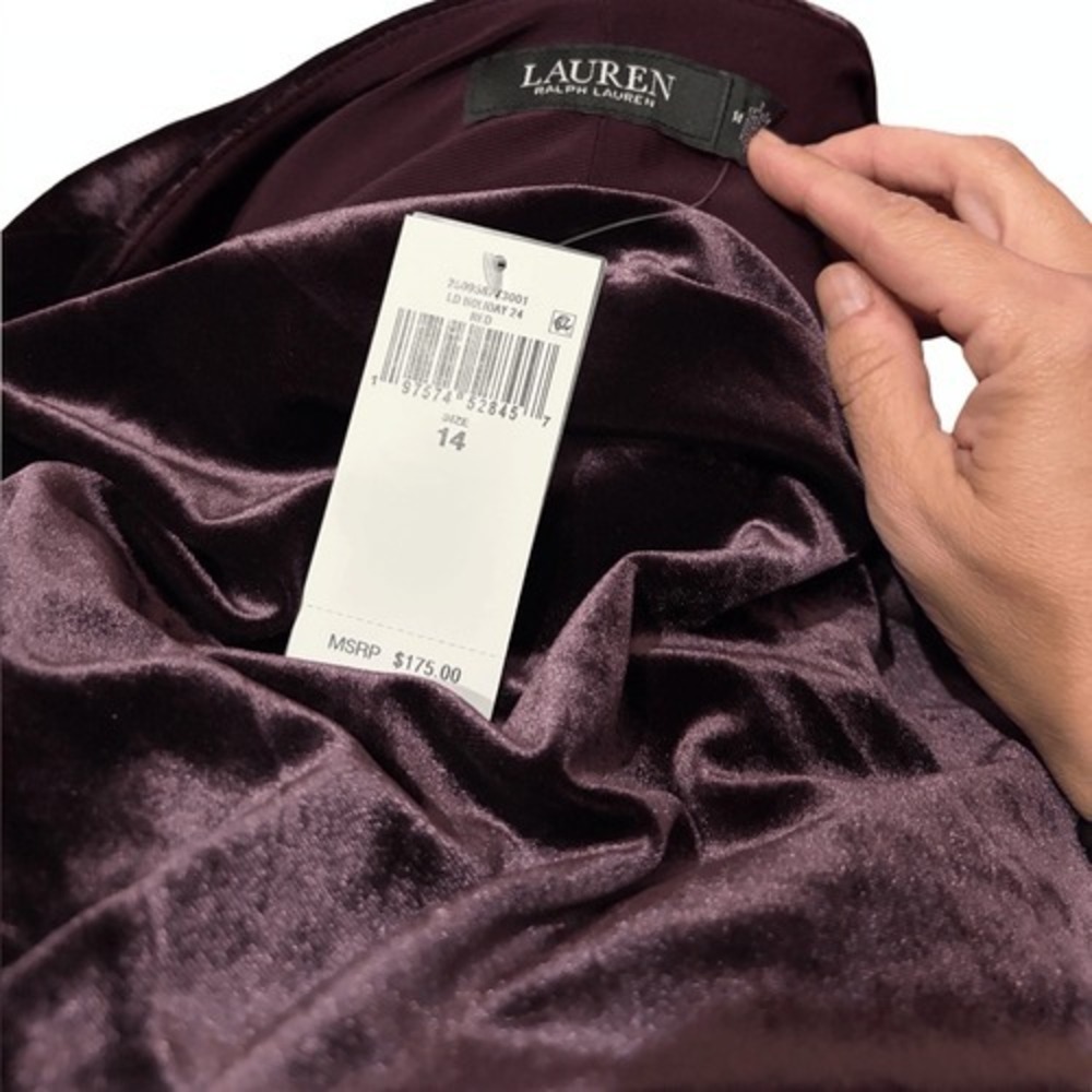 NEW Ralph Lauren Women's 14 Stretch Velvet Surplice Dress in Royal Claret Velvet - Picture 8 of 8